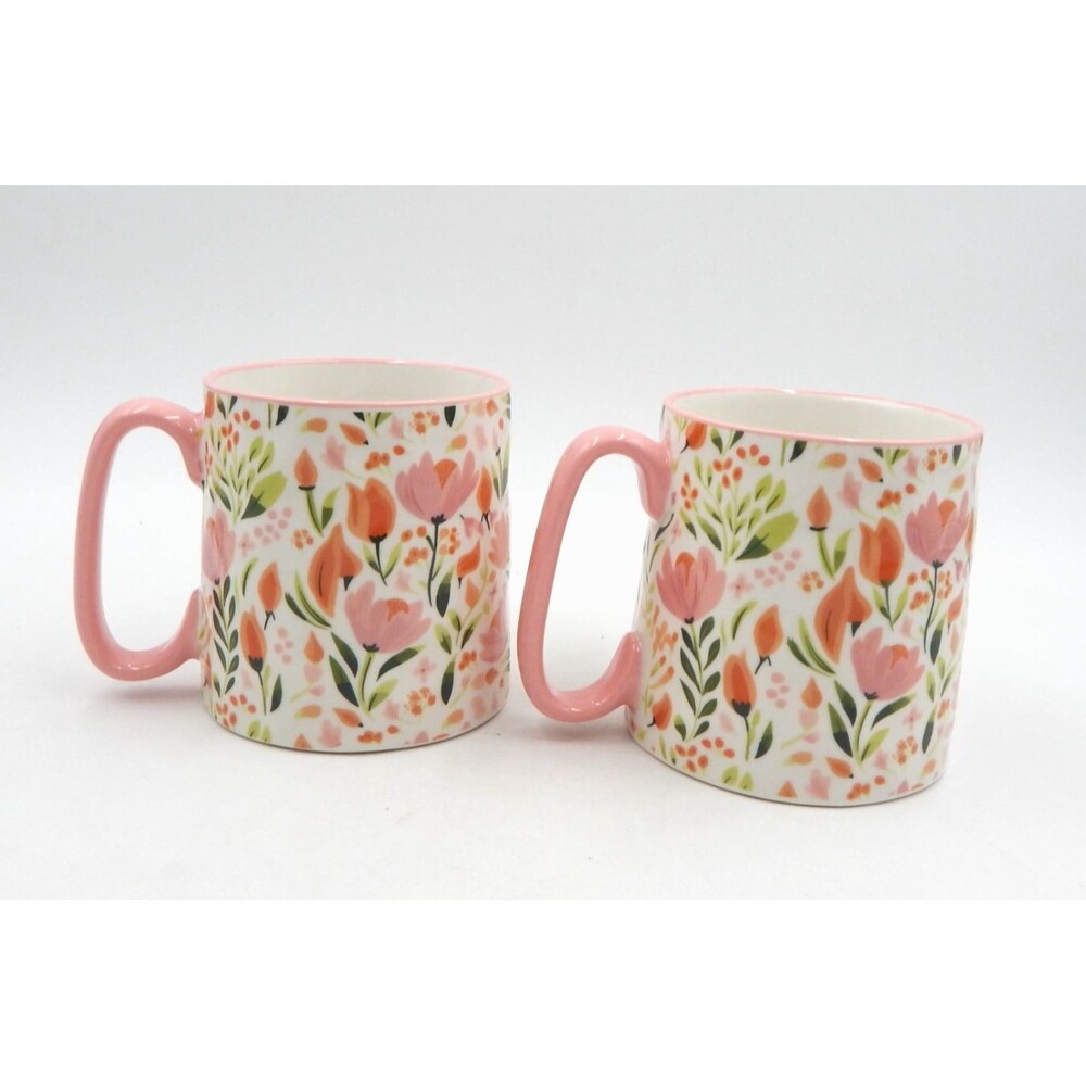 10 Strawberry Street Pink Floral Mugs Coffee Tea Pink Colorway Set/2